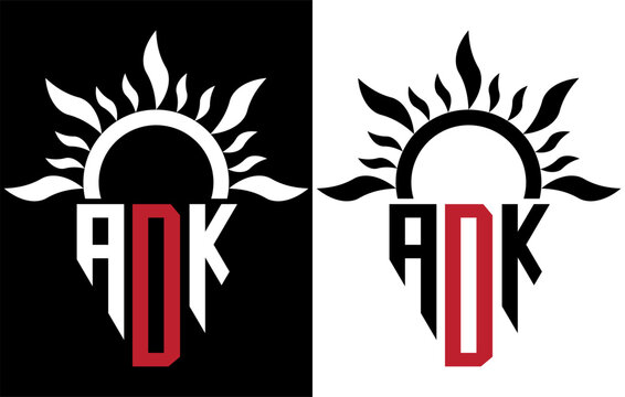Vector shield emblem ADK Logo with abstract fire design elements
