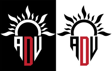 Vector shield emblem ADV Logo with abstract fire design elements
