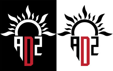 Vector shield emblem ADZ Logo with abstract fire design elements