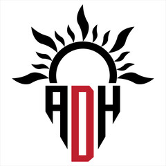 Vector shield emblem ADH Logo with abstract fire design elements