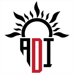 Vector shield emblem ADI Logo with abstract fire design elements