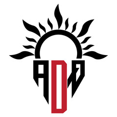 Vector shield emblem ADQ Logo with abstract fire design elements