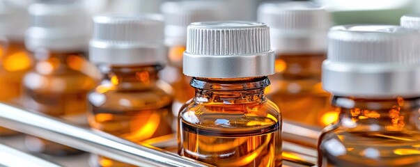 High-Quality Pharmaceutical Bottles Showcase of amber vials designed with precision for medical applications, featuring airtight caps ensuring product integrity Industrial amber bottle with airtight