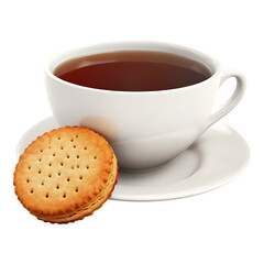 PNG cup of tea with biscuit against a transparent background