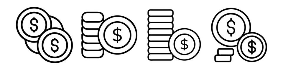 coins icon, coins line art - simple line art of coins, perfect for coins logos and icons
