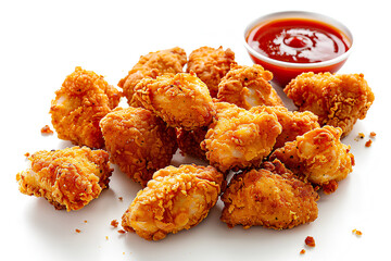 Crispy Chicken Nuggets with Chili Sauce in White Background

