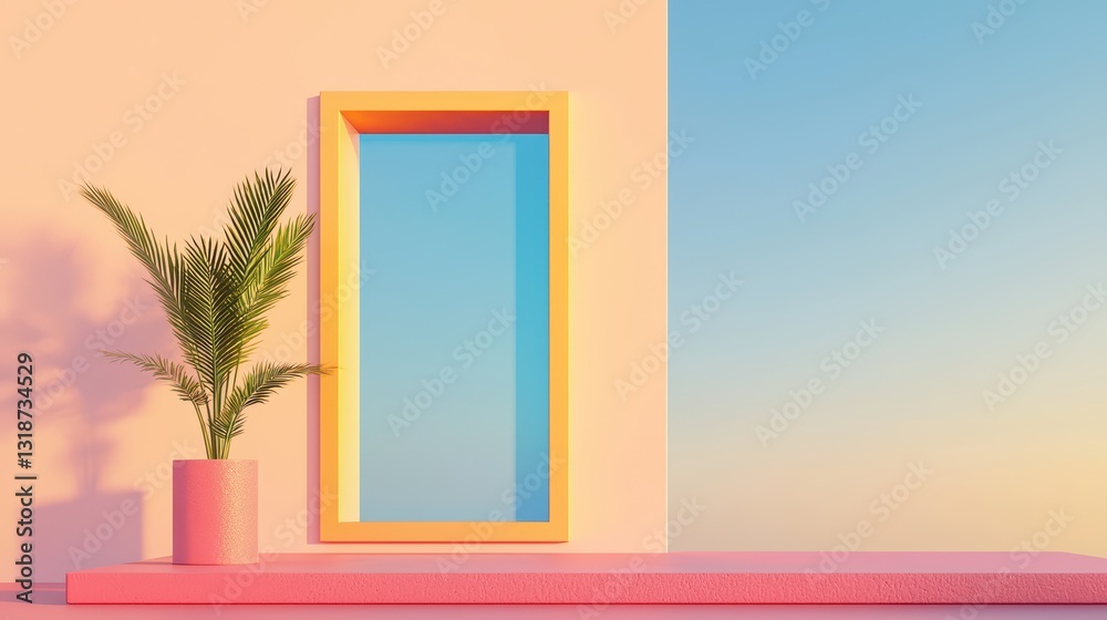 Poster modern abstract composition featuring empty frames and minimalist elements in bright colors
