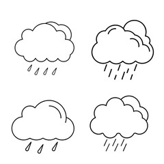 Obraz premium cloud shape icon, simple outline cloud design, Outline cartoon flat style clouds icon collection. Weather forecast logo symbol. Vector illustration image. Isolated on white background. Rain and light 