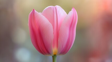 Fototapeta premium Pink Tulip Close-Up: Veined Petals Soft Light 