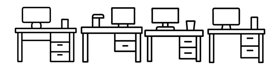 office desk icon, office desk line art - simple line art of office desk, perfect for office desk logos and icons