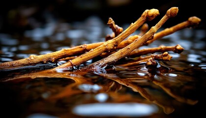 Fototapeta premium Explore the intricate beauty of nature's artistry with this stunning artistic close-up of dried roots, a captivating blend of earthy textures and organic forms See plant sketches, a visual symphony
