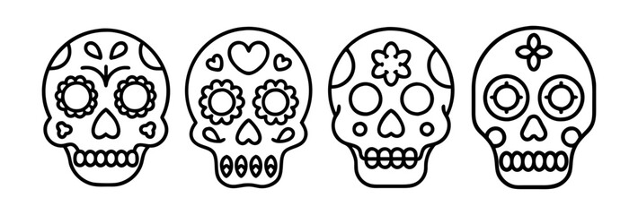 mexican sugar skull icon, mexican sugar skull line art - simple line art of mexican sugar skull, perfect for mexican sugar skull logos and icons