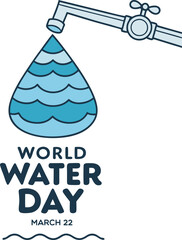 Vector Design for World Water Day on March 22 with Minimalist Water Drop and Person Climbing Rope for Global Water Awareness