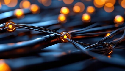 Explore the future of technology with mesmerizing abstract AI innovation with dynamic data connections and interactive digital elements This image showcases complex neural networks, digital