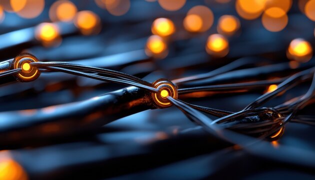 Explore the future of technology with mesmerizing abstract AI innovation with dynamic data connections and interactive digital elements This image showcases complex neural networks, digital