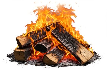 Wooden logs burning with flames.