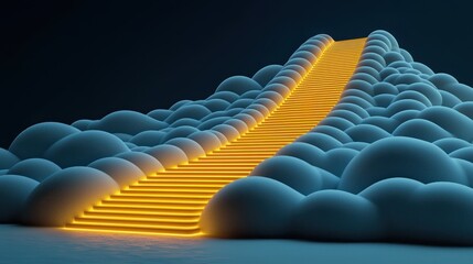 Fototapeta premium glowing ladder leads to success in the clouds, representing achievement and aspirations.