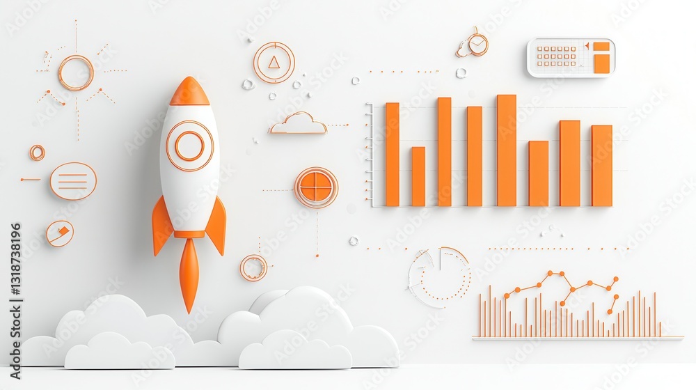 Poster elegant and modern visual design showcasing startup and financial progress through various infograph