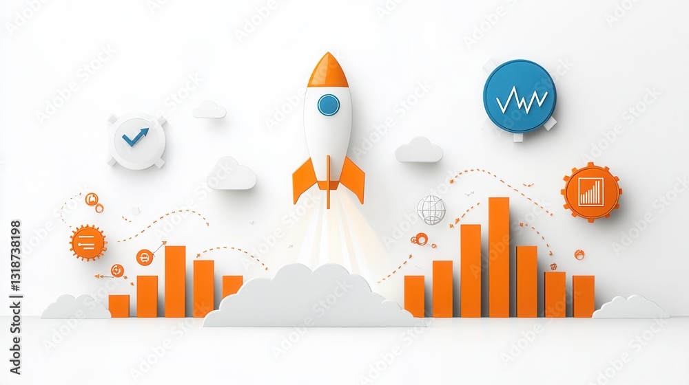 Poster elegant and dynamic graphic design representing the theme of startup growth financial progress and d