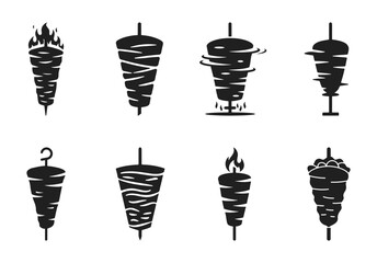 Creative doner kebab logo templates include usable vector illustration options for Turkish and Arab restaurants.