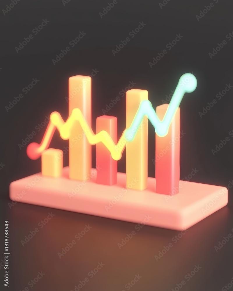 Poster data visualization, analytics concept with vibrant data graph and digital rays.