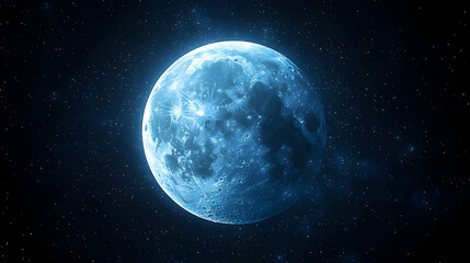 Fototapeta premium Detailed Pixel Art Blue Full Moon in Dark Night Sky