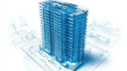 Architectural blueprint of a modern high-rise building