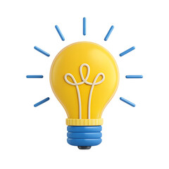 A 3D render of a light bulb icon with a bright yellow glow and a blue base, featuring a sleek and modern design, perfect for ideas and innovation themes