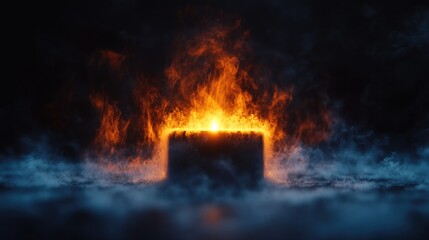 Glowing candle surrounded by ethereal flames and mist