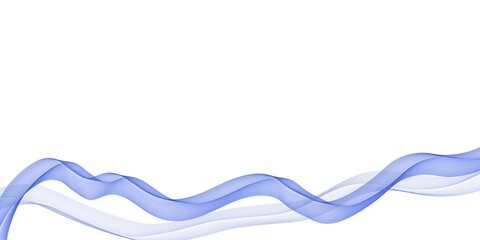 Fototapeta premium Minimal white background with smooth transparent blue flowing waves forming an elegant horizontal decorative element.