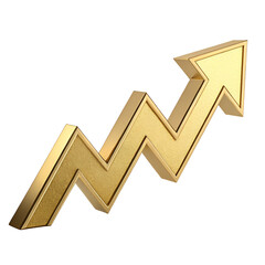 "A 3D render of a golden arrow indicating an upward trend in finance, symbolizing growth and success with a polished and sleek design."