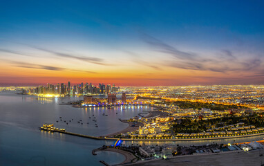 Fototapeta premium Aerial View of Doha City Doha Skyline view early morning