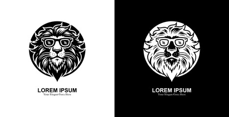 logo design in the form of a lion wearing glasses combined with a circle
