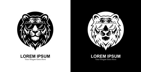 tiger logo design with glasses combined with a circle