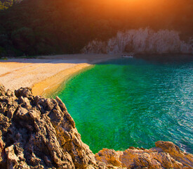 scenic summer view, awesome nature scene in Greece, Corfu, Paleokastritsa, Rovinia beach