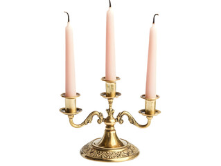 An elegant vintage candelabra with three pink candles, perfect for creating a warm and inviting atmosphere.