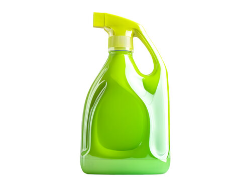 A bright green spray bottle filled with a cleaning solution, ideal for promoting cleanliness and sanitation in homes or offices.