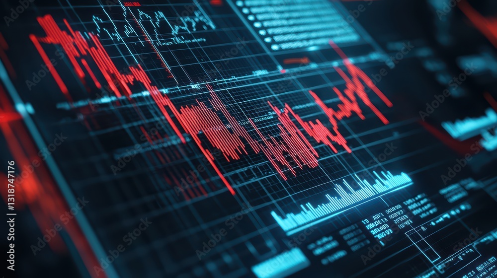Poster sound waves visualization on screen using graph technology and digital data analysis tools