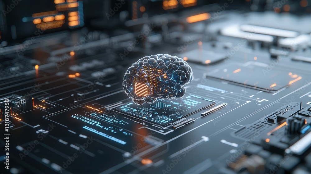 Poster futuristic learning visualization depicting the intricate neural networks and data processing involv