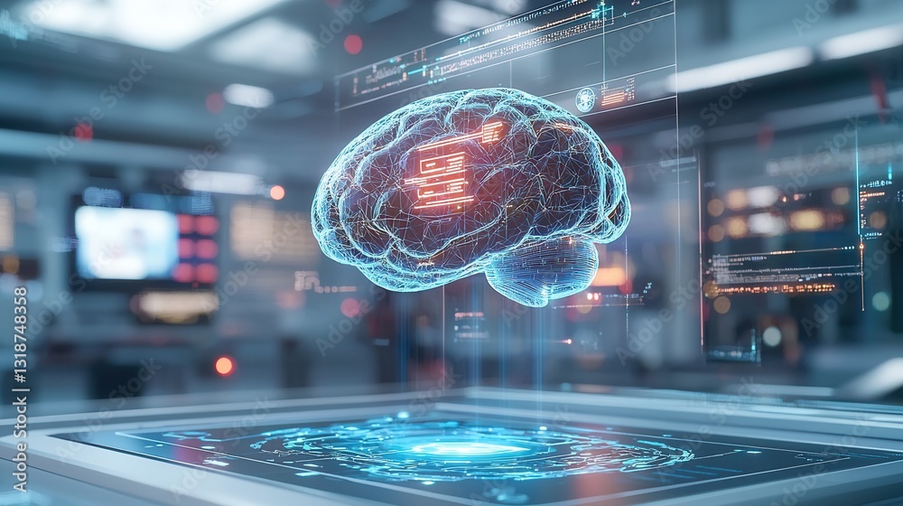 Poster futuristic neural network visualization showcasing advanced intelligence and cutting edge technology