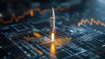 Conceptual of a rocket launch representing the high energy innovative and technologically advanced nature of a successful startup company or technology enterprise