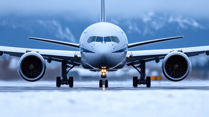 Naklejka premium Airplane on the ground at the airport, with a clear view of the runway and sky, showcasing both commercial and jet aircraft for travel and transport