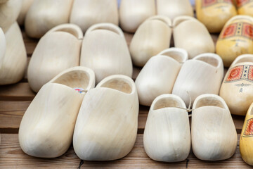 still life of typical wooden Dutch clogs
