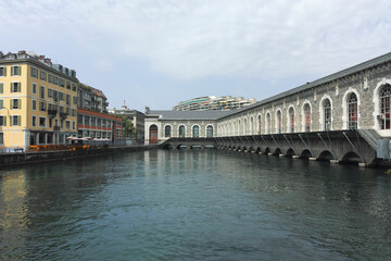 Fototapeta premium Panorama of city of Geneva around Rhone river, Switzerland