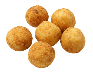 Golden brown breaded balls isolated on a transparent background, Generative AI.