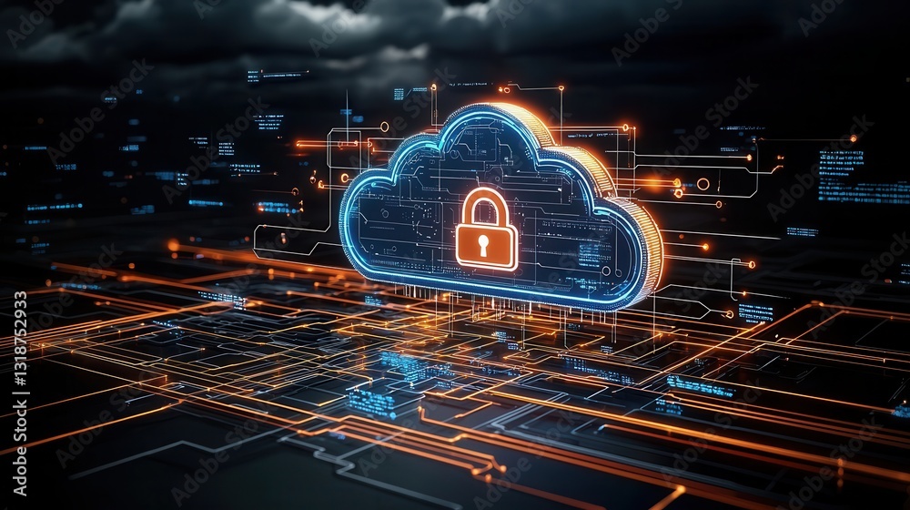 Poster secure cloud technology representation with digital protection and encryption mechanisms for safegua