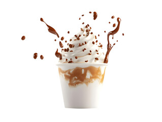Delicious soft serve ice cream with chocolate sauce and sprinkles, creating a delightful treat perfect for summer enjoyment.