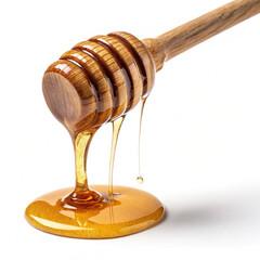 honey dripping from wooden dipper