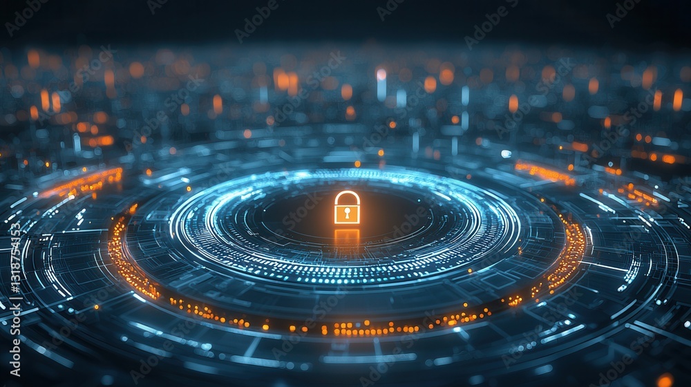 Poster high tech cybersecurity defense system representing digital transformation and innovation in the dig