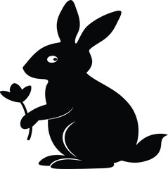 Simple Black and White Rabbit Clipart - Cute Bunny Line Art Drawing
